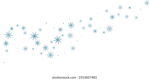 Snowflakes. Snow, snowfall. Falling scattered blue snowflakes on a white background.