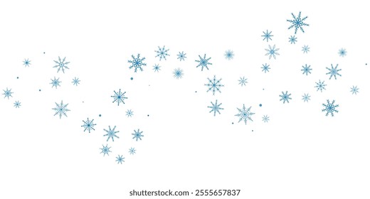 Snowflakes. Snow, snowfall. Falling scattered blue snowflakes on a white background.
