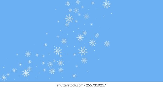 Snowflakes. Snow, snowfall. Falling scattered white snowflakes on a blue background.