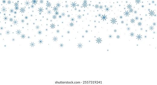 Snowflakes. Snow, snowfall. Falling scattered blue snowflakes on a white background.