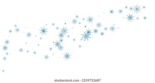 Snowflakes. Snow, snowfall. Falling scattered blue snowflakes on a white background.