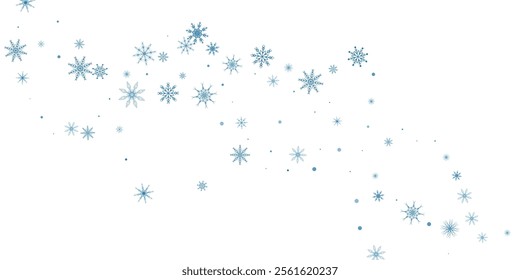 Snowflakes. Snow, snowfall. Falling scattered blue snowflakes on a white background.	