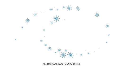 Snowflakes. Snow, snowfall. Falling scattered blue snowflakes on a white background.
