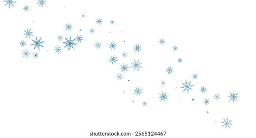 Snowflakes. Snow, snowfall. Falling scattered blue snowflakes on a white background.