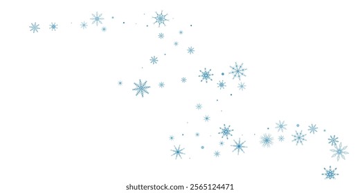 Snowflakes. Snow, snowfall. Falling scattered blue snowflakes on a white background.