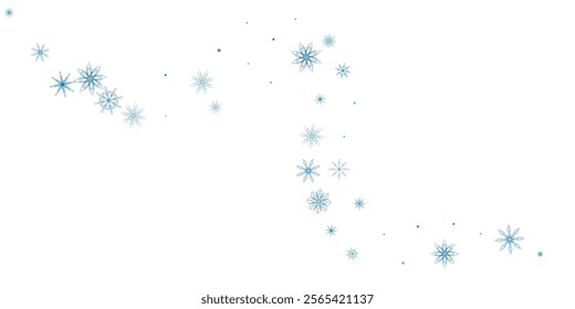 Snowflakes. Snow, snowfall. Falling scattered blue snowflakes on a white background.