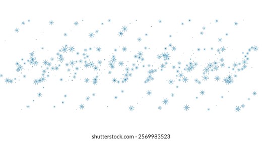 Snowflakes. Snow, snowfall. Falling scattered blue snowflakes on a white background.