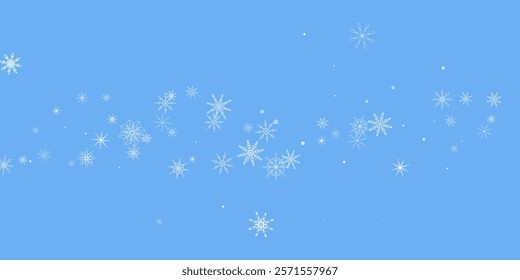 Snowflakes. Snow, snowfall. Falling scattered white snowflakes on a blue background.