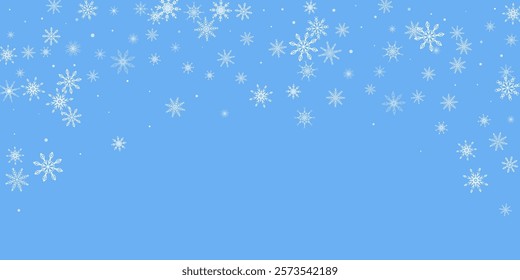 Snowflakes. Snow, snowfall. Falling scattered white snowflakes on a blue background.