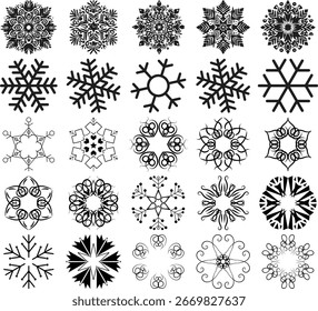 «25 Unique Black and White Snowflake Diseños – Alta resolución Winter Vector Set for Creative Projects»