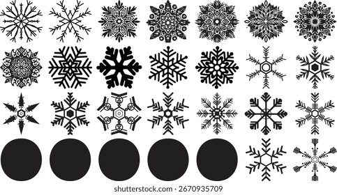Preto Snowflake Silhueta Vetor conjunto de Natal Elementos de design de inverno