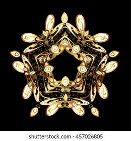Snowflakes, snowfall. Beautiful vector golden snowflakes isolated on a colorful background. Falling Christmas stylized snowflakes. Illustration.