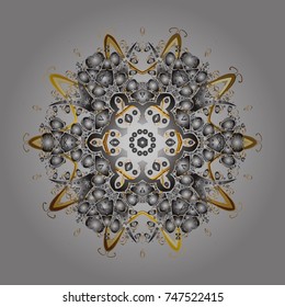 Snowflakes, snowfall. Beautiful vector gray, brown and beige snowflakes isolated on a colorful background. Illustration. Falling Christmas stylized snowflakes.