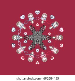 Snowflakes, snowfall. Beautiful vector snowflakes isolated on a colorful background. Illustration. Falling Christmas stylized snowflakes.