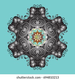 Snowflakes, snowfall. Beautiful vector snowflakes isolated on a colorful background. Illustration. Falling Christmas stylized snowflakes.