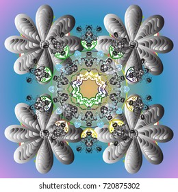 Snowflakes, snowfall. Beautiful vector snowflakes isolated on a colorful background. Illustration. Falling Christmas stylized snowflakes.