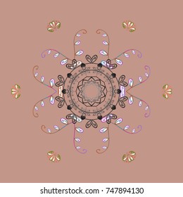Snowflakes, snowfall. Beautiful vector neutral, gray and white snowflakes isolated on a colorful background. Illustration. Falling Christmas stylized snowflakes.