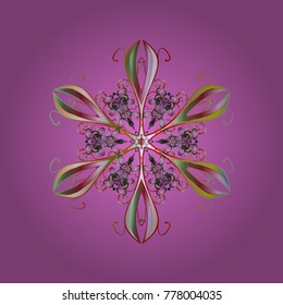 Snowflakes, snowfall. Beautiful vector pink, gray and neutral snowflakes isolated on a colorful background. Illustration. Falling Christmas stylized snowflakes.