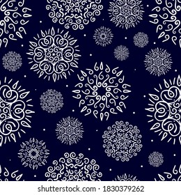 copos de nieve nevado azul invierno blanco invierno año nuevo navidad sin soldadura patrón sin soldadura tonos fondo impresión textil oscuro