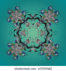 Snowflakes, snowfall. Falling Christmas stylized snowflakes. Beautiful vector snowflakes isolated on colorful background. Illustration.