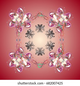 Snowflakes, snowfall. Falling Christmas stylized snowflakes. Beautiful vector snowflakes isolated on a colorful background. Illustration.