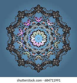 Snowflakes, snowfall. Falling Christmas stylized snowflakes. Beautiful vector snowflakes isolated on a colorful background. Illustration.