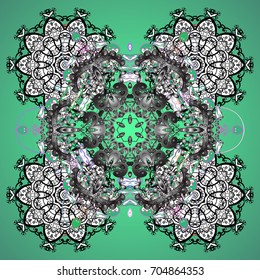 Snowflakes, snowfall. Falling Christmas stylized snowflakes. Beautiful vector snowflakes isolated on a colorful background. Illustration.