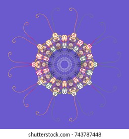 Snowflakes, snowfall. Falling Christmas stylized snowflakes. Beautiful vector violet, gray and white snowflakes isolated on a colorful background. Illustration.