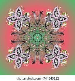 Snowflakes, snowfall. Falling Christmas stylized snowflakes. Beautiful vector snowflakes isolated on a colorful background. Illustration.