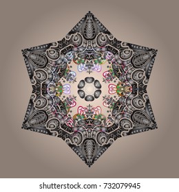 Snowflakes, snowfall. Illustration. Falling Christmas stylized snowflakes. Beautiful vector neutral, gray and white snowflakes isolated on a colorful background.