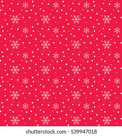 Snowflakes  snowfall seamless red pattern Merry Christmas and Happy New Year 2023 greeting card design. Christmas decoration. Falling snow. Winter Holiday red background. Flat Vector snow flakes retro