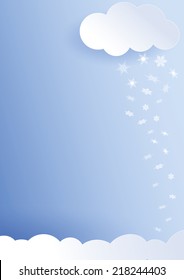 snowflakes snowing from cloud over snow covered ground blue sky portrait