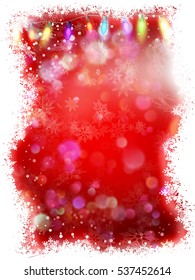 Snowflakes and Sparkling Glitters in Red Background. Christmas winter background framed with many different ornate and intricate falling snowflakes. EPS 10 vector file included