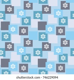 Snowflakes and squares. Seamless Christmas background. Useful when designing wrapping paper, tissue, etc.