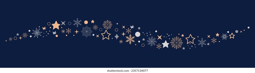 Snowflakes and Stars Border. Vector illustation.