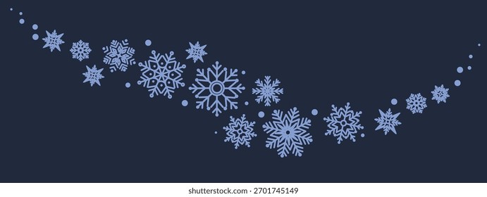 Flocos de neve com bordas de estrelas em forma de onda. Borda de floco de neve de inverno no fundo azul. Decoração de Natal festivo e Ano Novo