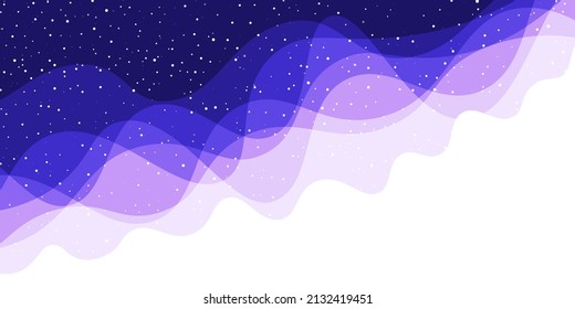 Snowflakes or stars, clouds on the dark night starry sky background. Paper and craft style winter background. Night scene minimal background. Vector Illustration.