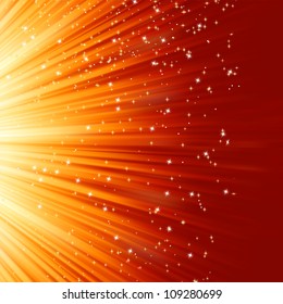 Snowflakes and stars descending on a path of golden light. EPS 8 vector file included