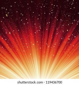 Snowflakes and stars descending on a path of red light. EPS 8 vector file included