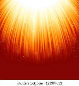Snowflakes and stars descending on a path of golden light. EPS 8 vector file included