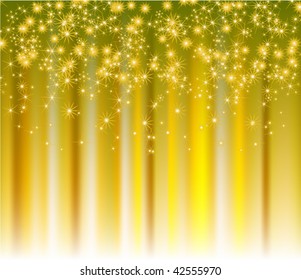 snowflakes and stars descending on a path of golden light. vector illustration