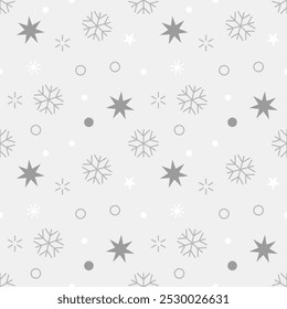 snowflakes and stars pattern on a white background. white and gray concept. Vector Illustration.