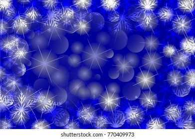 Snowflakes and stars - winter vector pattern - blue background