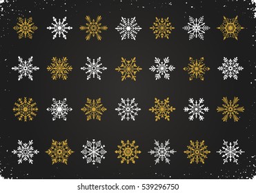 Snowflakes symbols collection hand drawn on chalkboard. Vector illustration of set of snowflake icons.