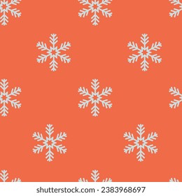 Snowflakes symmetrical seamless pattern, blue snowflakes on a red background Christmas wrapping paper