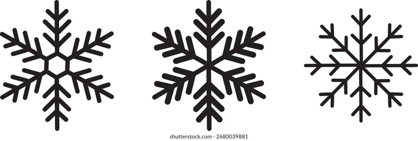 Plantilla de copos de nieve. El diseño plano añade simplicidad y elegancia a tus creaciones navideñas. EPS 10 Atmósfera de invierno. El fondo blanco. Copo de nieve blanco Ilustración vectorial. Copos de nieve dibujados a mano simples.
