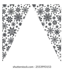 Cartão-postal modelo Snowflakes. Quadro horizontal com espaço de cópia. Ilustração gráfica vetorial para Natal ou Ano Novo. Estrelas de gelo para design de férias de inverno. Clipart isolado para web design, impressão, venda