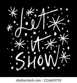 Snowflakes and text hand drawn vector set, brush smears. Winter theme. Simple brush sketch illustration, cozy holiday print