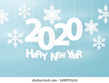 Snowflakes with text happy new year 2020 art style paper vector