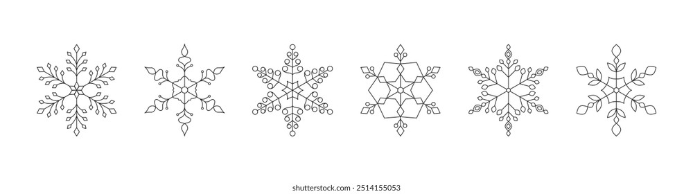 Snowflakes - thin line style, vector eps10 illustration